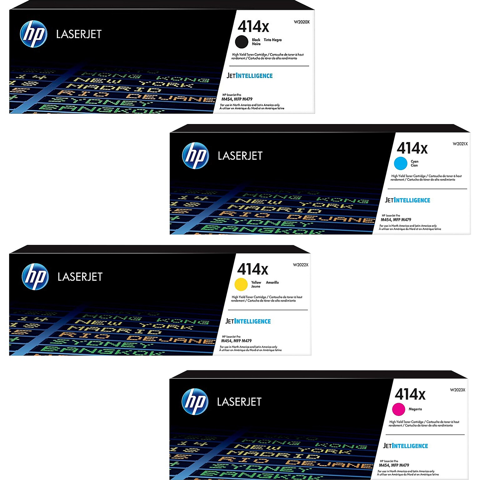 HP 414X Black/Cyan/Yellow/Magenta High Yield Toner Cartridge, 4/Pack