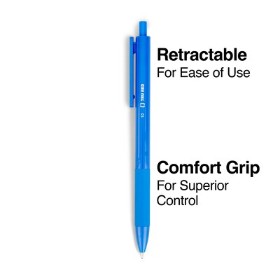 TRU RED™ Ballpoint Gripped Retractable Pen, Medium Point, 1.0mm, Blue, Dozen (TR59162)