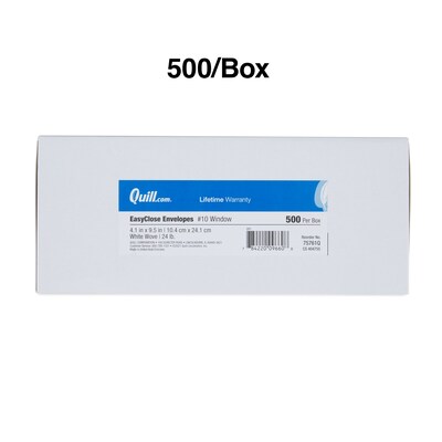 Quill Brand® 500/Box Easy Close Self Seal #10 Window Envelope, 4-1/8" x 9-1/2", White (69684 / 70697)