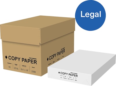 Unbranded 8.5 x 14 Legal Size Copy Paper, 20 lbs, 92 Brightness, 500 Sheets/Ream, 5 Reams/Carton (4073) | Quill