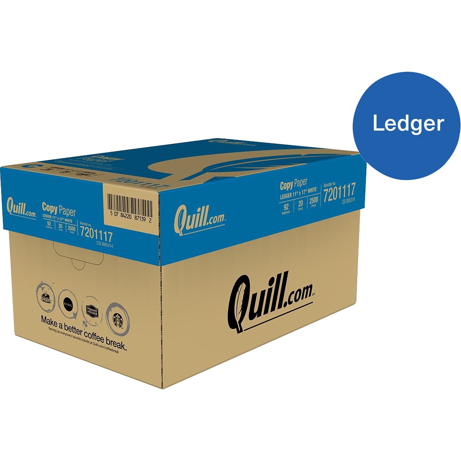 Quill Brand® 11 x 17 Copy Paper, 20 lbs., 92 Brightness, 500 Sheets/Ream, 5 Reams/Carton (7201117CT)