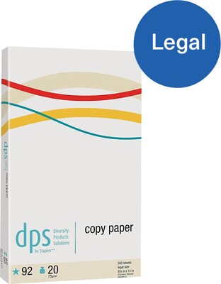 DPS by Staples 8.5 x 14 Copy Paper, 20 lbs., 92 Brightness, 500/Ream (DPS08514)