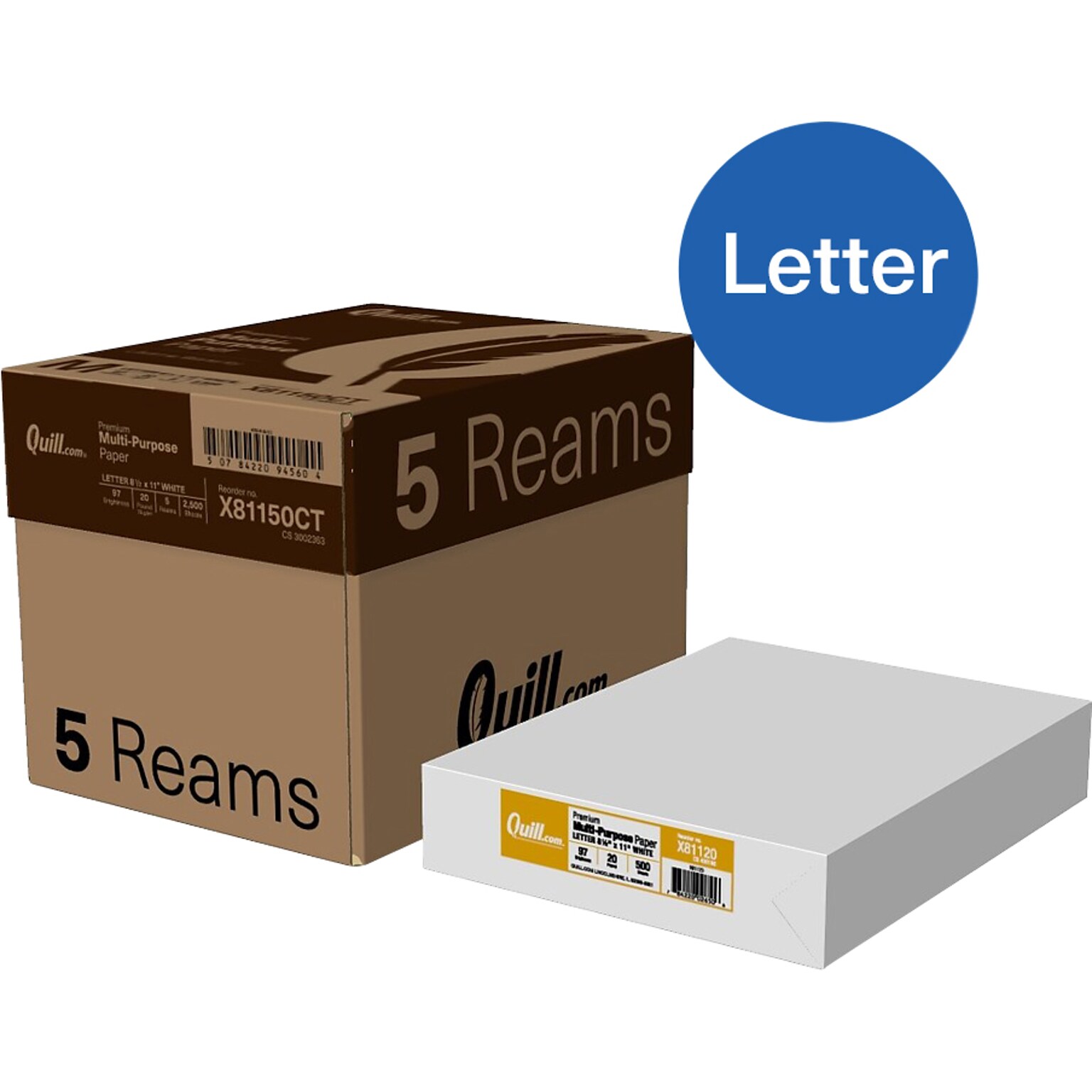 Quill Brand® 8.5 x 11 Premium Multipurpose Paper, 20 lbs., 97 Brightness, 5 Reams/CT (X81150CT)