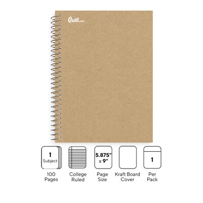 Quill Brand® Premium 1-Subject Notebook, 5.875" x 9", College Ruled, 100 Sheets, Brown (TR52120)