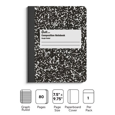 Quill Brand® Composition Notebook, 7.5" x 9.75", Graph Ruled, 80 Sheets, Black/White (TR55072)