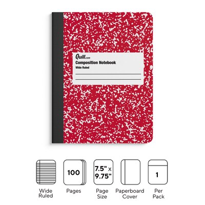 Quill Brand® Marble Composition Notebook, 7.5" x 9.75", Wide Ruled, 80 Sheets, Assorted Colors (TR55077)