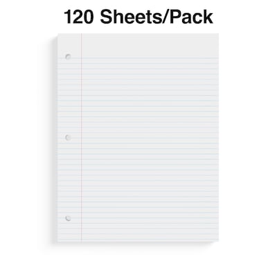 Staples® Wide Ruled Filler Paper, 8" x 10.5", White, 120 Sheets/Pack (ST37426D)