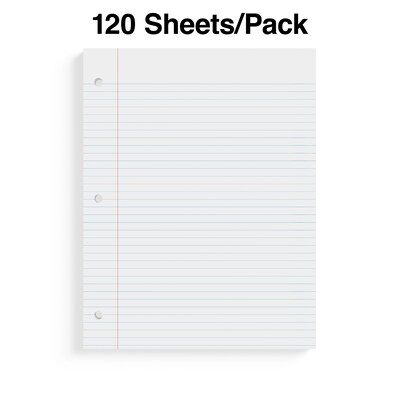 Staples® Wide Ruled Filler Paper, 8" x 10.5", White, 120 Sheets/Pack (ST37426D)