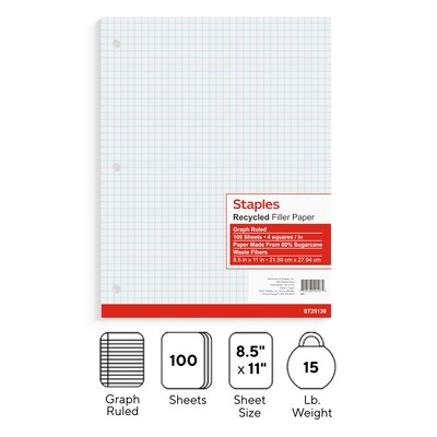 Staples Graph Ruled Filler Paper, 8.5" x 11", White, 100 Sheets/Pack (TR25139)