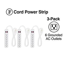 Staples 6-Outlet Power Strip, 3 Cord, White,  3/Pack (42319)