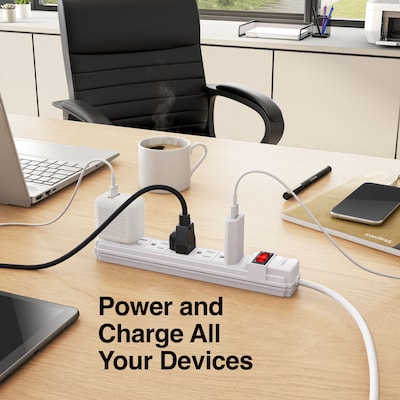 Staples 6-Outlet Power Strip, 3' Cord, White,  3/Pack (42319)