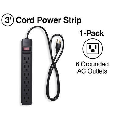 Quill Brand® 3 and 6-Outlet Power Strip, Charcoal (ST22148-CC)