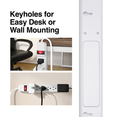 Staples 6-Outlet Power Strip, 15' Cord, White, 2/Pack (42321)