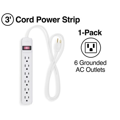 Quill Brand® 3' and 6-Outlet Power Strip, White (ST22147-CC)