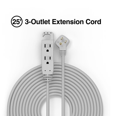 Quill Brand® 25' Extension Cord, 3-Outlet, Gray (ST22129-CC)