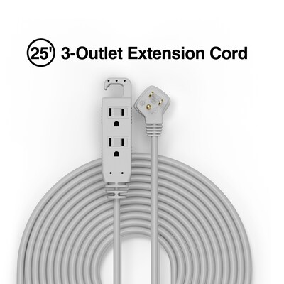 Quill Brand® 25 Extension Cord, 3-Outlet, Gray (ST22129-CC)