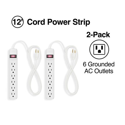 Staples 6-Outlet Power Strip, 15 Cord, White, 2/Pack (42321)