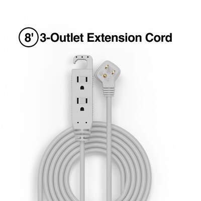 Quill Brand® 8' Extension Cord, 3-Outlet, Gray (ST22131-CC)