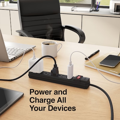 Quill Brand® 3' and 6-Outlet Power Strip, Charcoal (ST22148-CC)