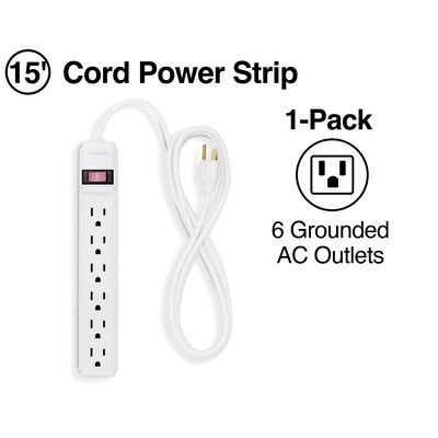 Staples 15 Cord 6-Outlet Power Strip, White (17649)