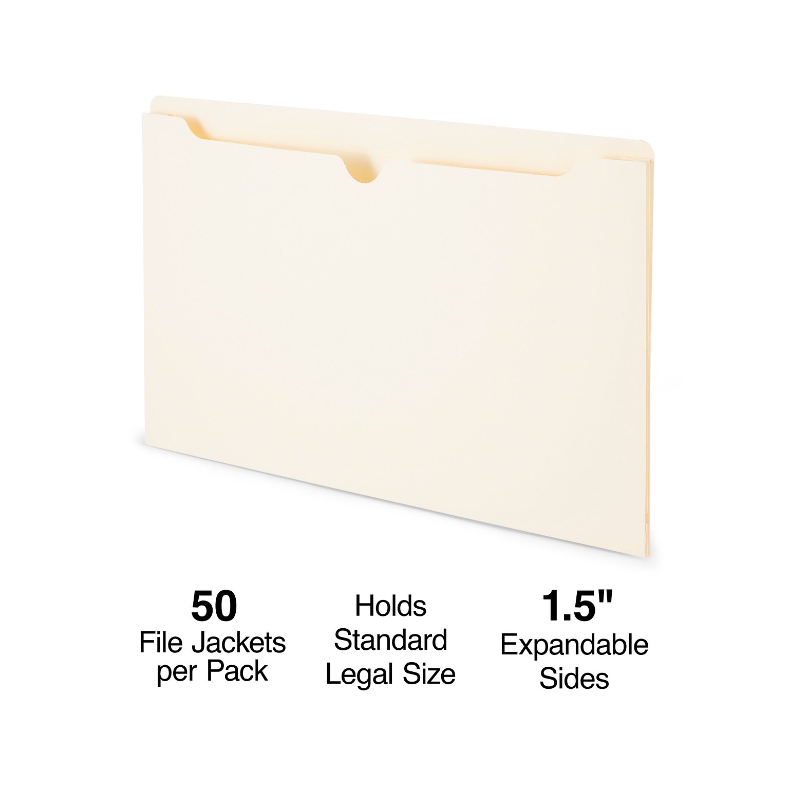 Staples Manila File Jackets with Reinforced Tab, Legal Size, 1.5-Inch Expansion, Durable Construction – 50/Box