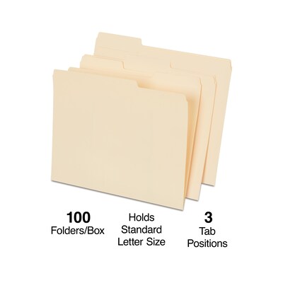 Staples 30% Recycled File Folders, 1/3-Cut Tab, Letter Size, Manila, 100/Box (ST22939-CC)