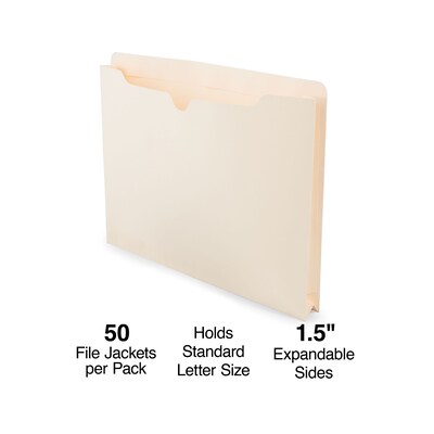 Staples® Reinforced File Jacket, 1.5" Expansion, Letter Size, Manila, 50/Box (TR119172)