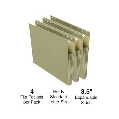 Staples® Hanging File Pocket, 3.5 Expansion, Letter Size, Standard Green, 4/Pack (TR260828)