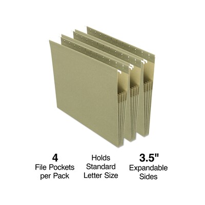 Staples® Hanging File Pocket, 3.5" Expansion, Letter Size, Standard Green, 4/Pack (TR260828)