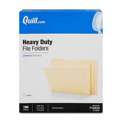 Quill Brand® Heavy-Duty 2-Ply File Folders, 1/3-Cut, Assorted Tabs, Letter Size, 100/Box (710434)