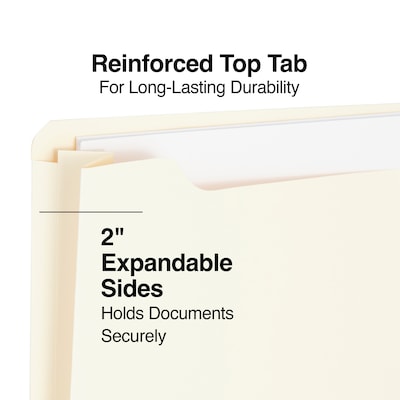Staples® Reinforced File Jackets, 2" Expansion, Legal Size, Manila, 50/Box (TR440374)