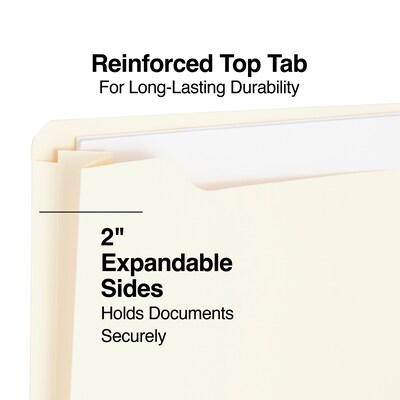 Staples® Reinforced File Jackets, 2" Expansion, Legal Size, Manila, 50/Box (TR440374)