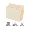 Quill Brand® Right Position File Folders, 1/3-Cut, Letter Size,  Manila, 100/Box (730042)