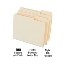 Quill Brand® Right Position File Folders, 1/3-Cut, Letter Size,  Manila, 100/Box (730042)