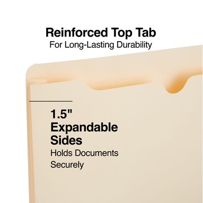 Staples® Reinforced File Jacket, 1.5" Expansion, Letter Size, Manila, 50/Box (TR119172)