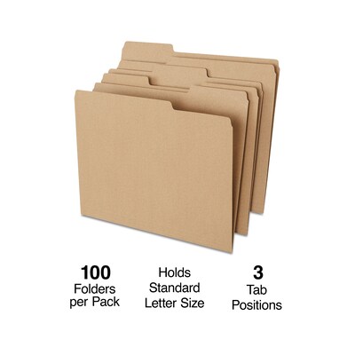 Staples® File Folders, 1/3 Cut Tab, Letter Size, Natural Brown, 100/Box (TR756044)