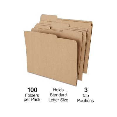 Staples® File Folders, 1/3 Cut Tab, Letter Size, Kraft, 100/Box (TR509315)