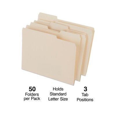 Staples Heavyweight File Folders, 1/3-Cut Tab, Letter Size, Manilla, 50/Box (ST56677-CC)