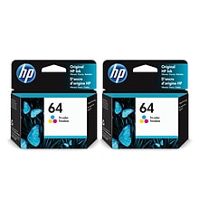 HP 64 Tri-Color Standard Yield Ink Cartridge, 2/Pack
