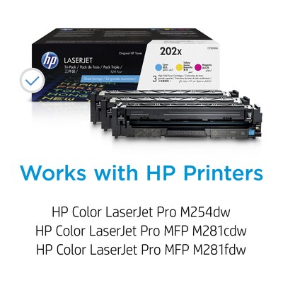 HP 202X Cyan/Magenta/Yellow High Yield Toner Cartridge, 3/Pack  (CF500XM)