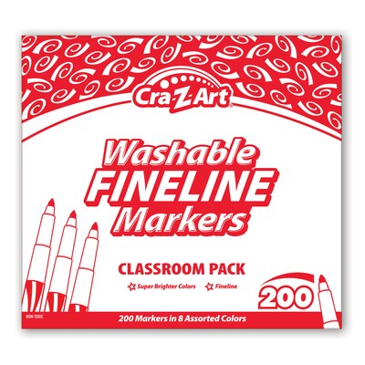 Cra-Z-Art Washable Markers Classroom Pack, Fine Point, Assorted Colors, 200/Pack (CZA740071)