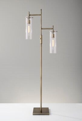 Adesso Dalton 64.25"H Antique Brass Floor Lamp with Clear Glass Cylinder Shades (3853-21)