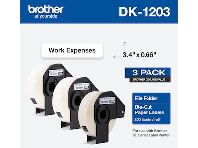 Brother DK-1203 File Folder Paper Labels, 3-4/10 x 2/3, Black on White, 300 Labels/Roll, 3 Rolls/B