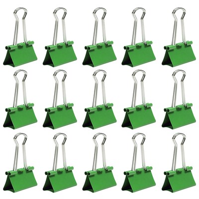 JAM Paper Colored Binder Clips, Medium,  5/8" Capacity, Green, 15/Pack (339BCGR)