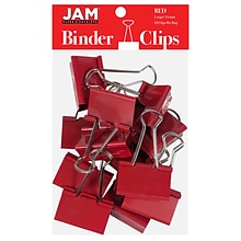 JAM Paper® Binder Clips, Large, 41mm, Red Binderclips, 12/pack (340BCre)