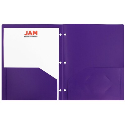 JAM Paper Heavy Duty 3-Hole Punched Plastic 2-Pocket Folders, Multicolored, Assorted Fashion Colors, 6/Pack (383HHPFassrt)