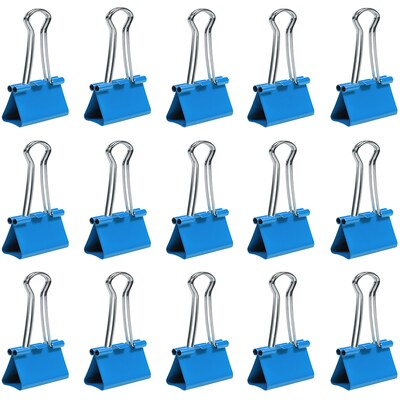 JAM Paper Colored Binder Clips, Medium,  5/8" Capacity, Blue, 15/Pack (339BCBU)