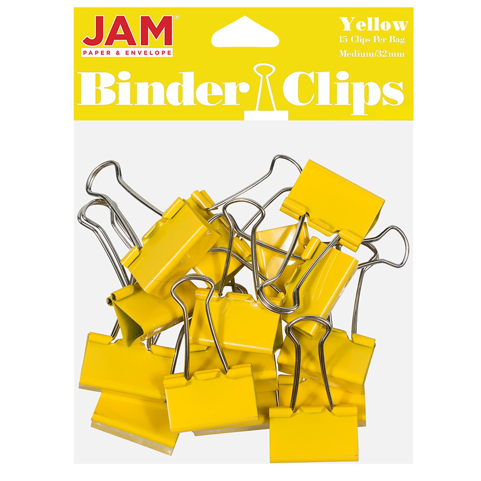 JAM Paper Colored Binder Clips, Medium, 5/8 Capacity, Yellow, 15/Pack (339BCYE)