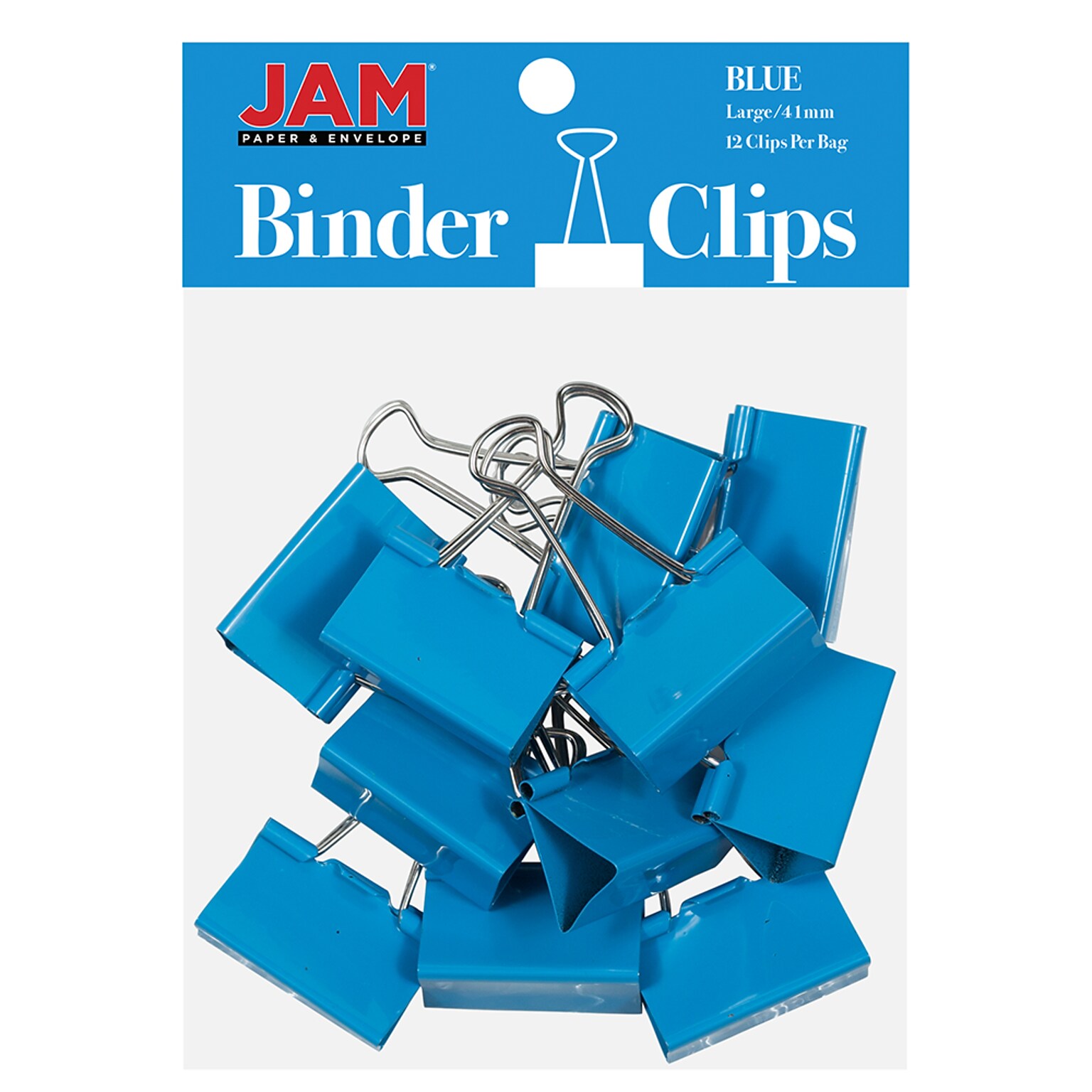 JAM Paper® Binder Clips, Large, 41mm, Blue Binderclips, 12/pack (340BCbu)