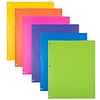 JAM Paper Heavy Duty Plastic 3-Hole Punched 2 Pocket School Folders, Assorted Fashion Colors, 6/Pack